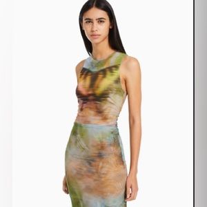 Sleeveless Printed Tulle Midi Dress - Size Medium